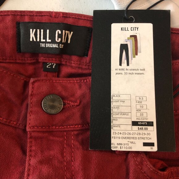 Kill City Hi Wire Womens Red Skinny Jeans Goth Punk Size 27 - Picture 4 of 4